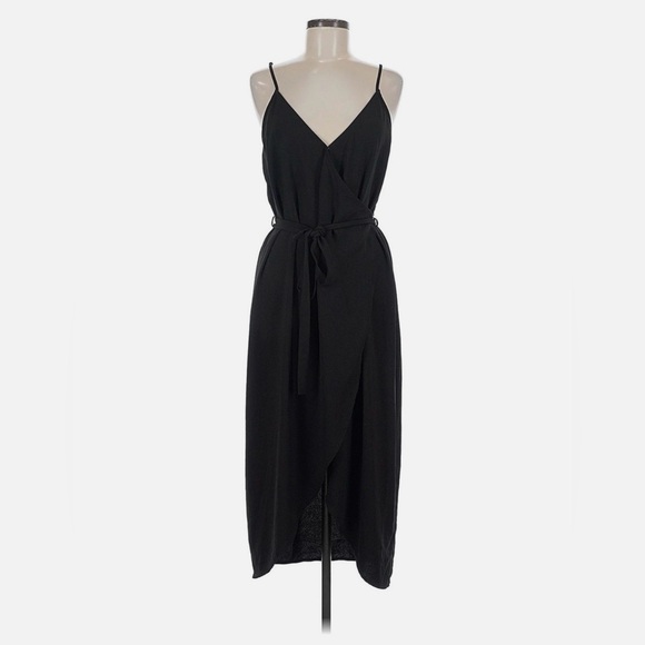 Olivia Grey Chic Black Midi Wrap Dress, XS - Picture 2 of 14